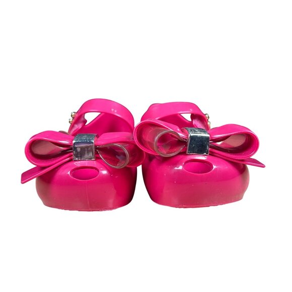 Mini Melissa Girl's Hot Pink Bow Rubber Mary Jane Shoes Size U 8 - Picture 3 of 7